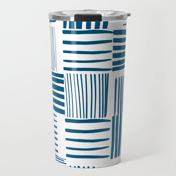 Torn Lines Abstract 03 White Blue Travel Mug Gallery Image 1