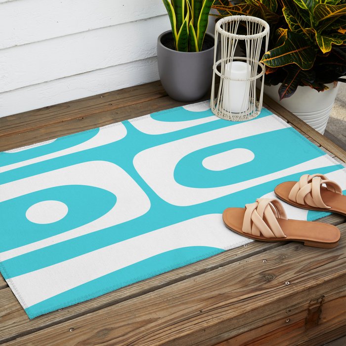Robin's Egg Blue Turquoise Mid Century Modern Piquet Minimalist Abstract Outdoor Rug Gallery Image 2