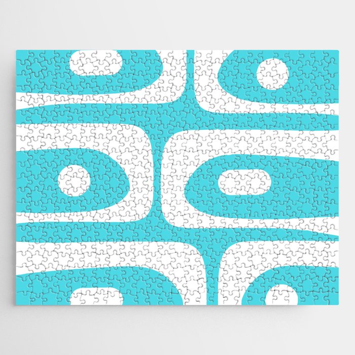 Robin's Egg Blue Turquoise Mid Century Modern Piquet Minimalist Abstract Jigsaw Puzzle Gallery Image 1
