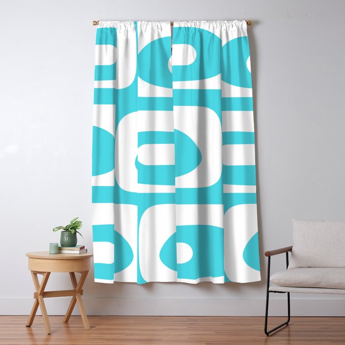 Robin's Egg Blue Turquoise Mid Century Modern Piquet Minimalist Abstract Window Curtain Gallery Image 5