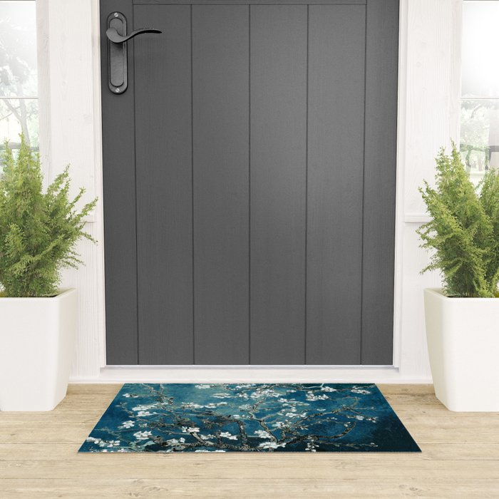Van Gogh Almond Blossoms : Dark Teal Welcome Mat Gallery Image 3