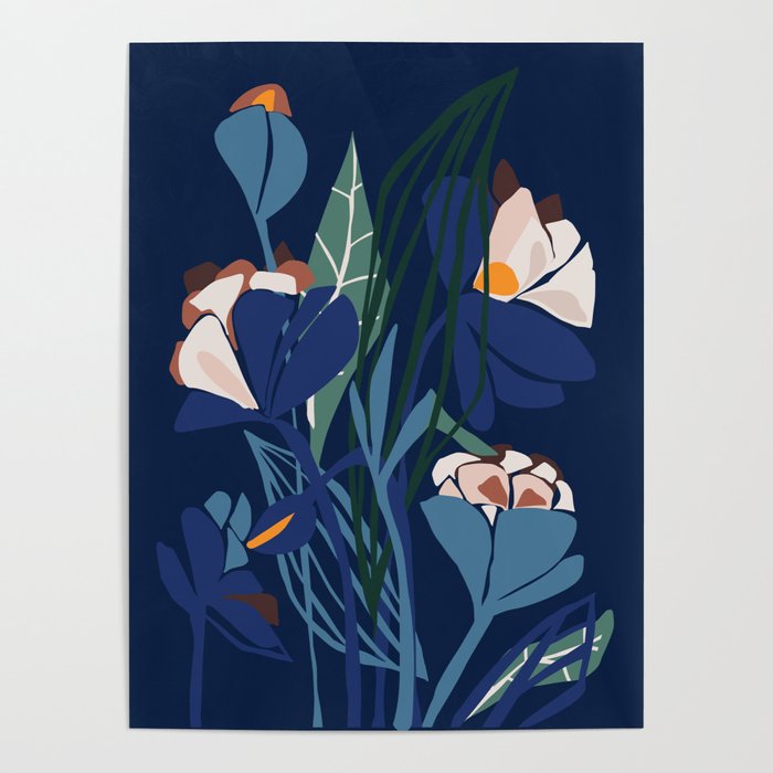 Outside at night â modern floral illustration Poster Gallery Image 1