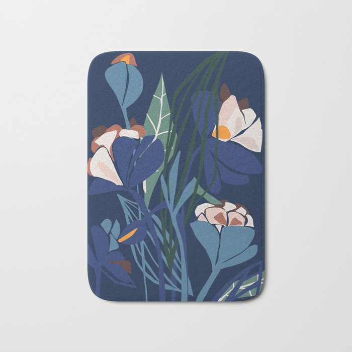 Outside at night â modern floral illustration Bath Mat Gallery Image 1
