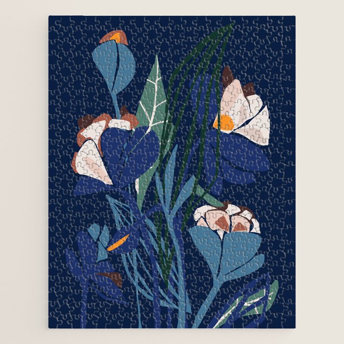 Outside at night â modern floral illustration Jigsaw Puzzle Gallery Image 1