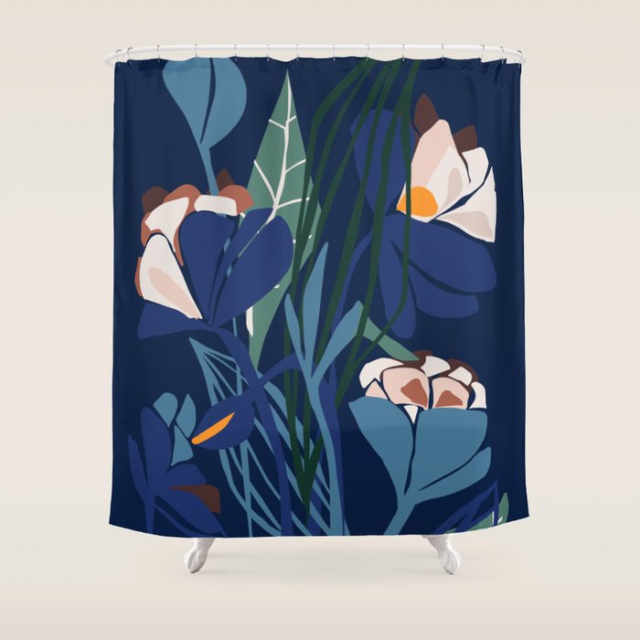 Outside at night â modern floral illustration Shower Curtain Gallery Image 1