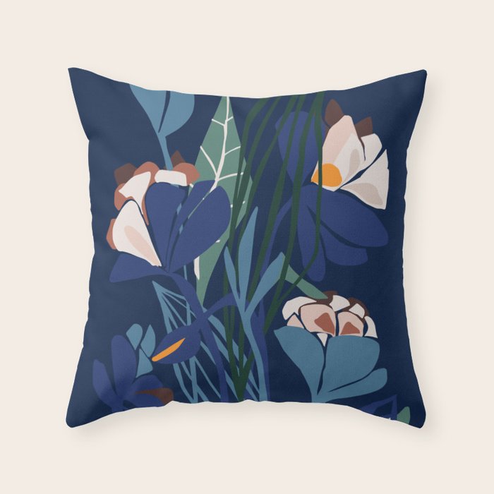 Outside at night â modern floral illustration Throw Pillow Gallery Image 1