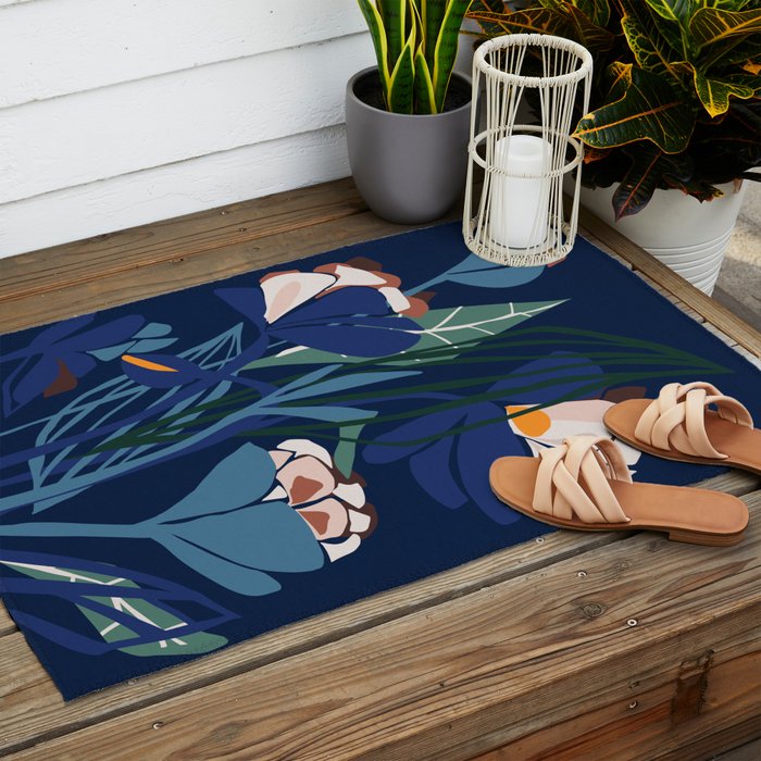 Outside at night â modern floral illustration Outdoor Rug Gallery Image 2