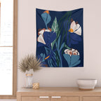 Outside at night â modern floral illustration Wall Tapestry Gallery Image 2