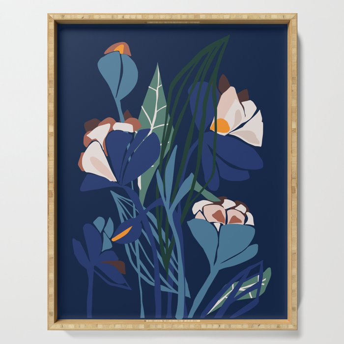 Outside at night â modern floral illustration Serving Tray Gallery Image 1