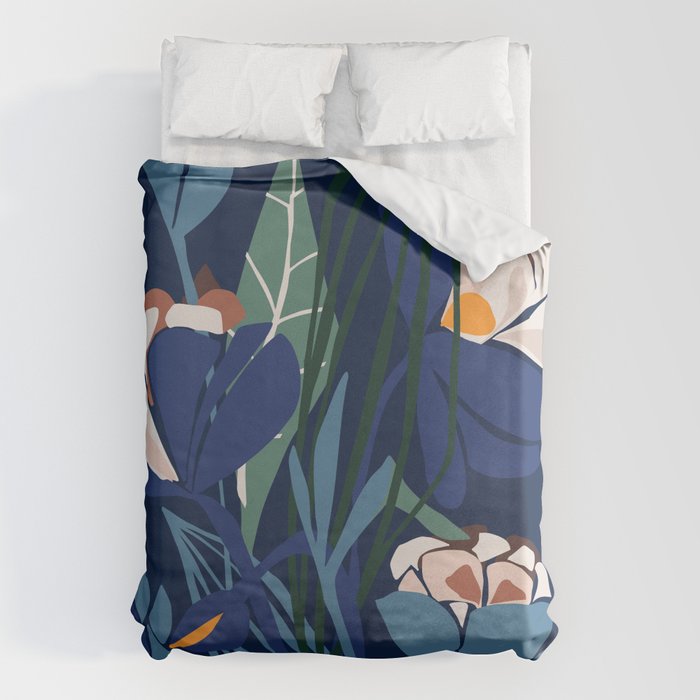 Outside at night â modern floral illustration Duvet Cover Gallery Image 1