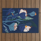 Outside at night â modern floral illustration Outdoor Rug Gallery Image 1