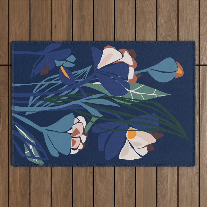 Outside at night â modern floral illustration Outdoor Rug Gallery Image 1