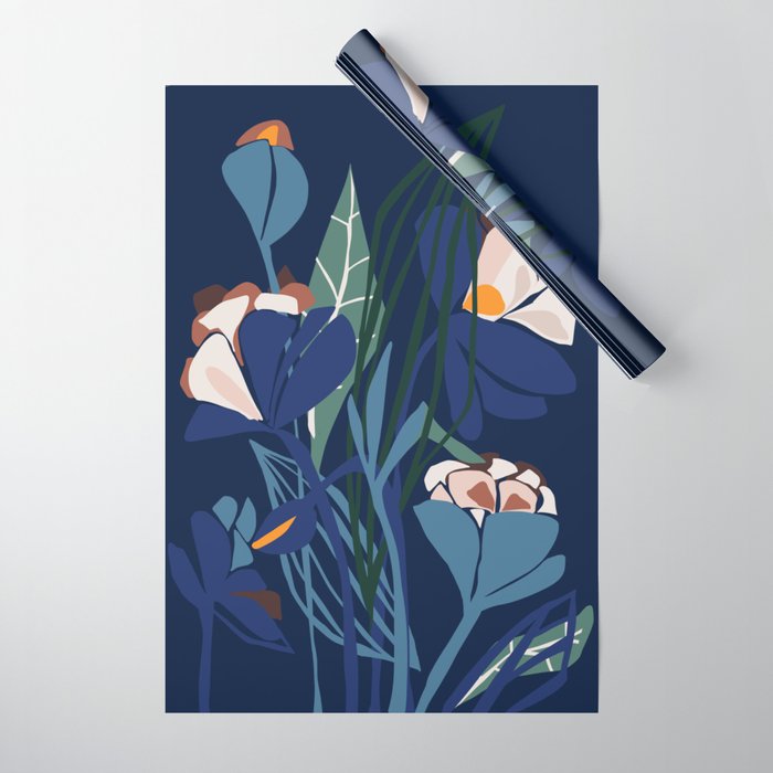 Outside at night â modern floral illustration Wrapping Paper Gallery Image 1
