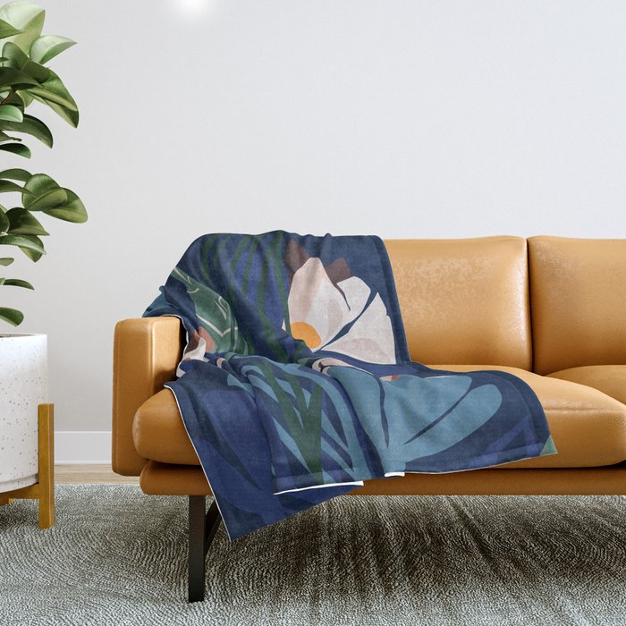 Outside at night â modern floral illustration Throw Blanket Gallery Image 1