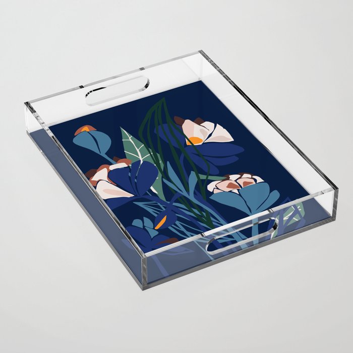 Outside at night â modern floral illustration Acrylic Tray Gallery Image 1