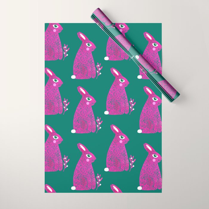 Pink Rabbit Wrapping Paper Gallery Image 1