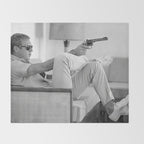 Steve McQueen, Gun, Sunglasses, Retro, Black and White, Photograph Throw Blanket Gallery Image 2