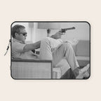Steve McQueen, Gun, Sunglasses, Retro, Black and White, Photograph Laptop Sleeve Gallery Image 1