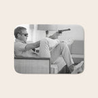 Steve McQueen, Gun, Sunglasses, Retro, Black and White, Photograph Bath Mat Gallery Image 1