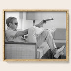 Steve McQueen, Gun, Sunglasses, Retro, Black and White, Photograph Serving Tray Gallery Image 1