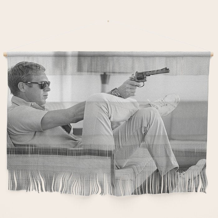 Steve McQueen, Gun, Sunglasses, Retro, Black and White, Photograph Wall Hanging Gallery Image 1