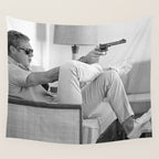 Steve McQueen, Gun, Sunglasses, Retro, Black and White, Photograph Wall Tapestry Gallery Image 4