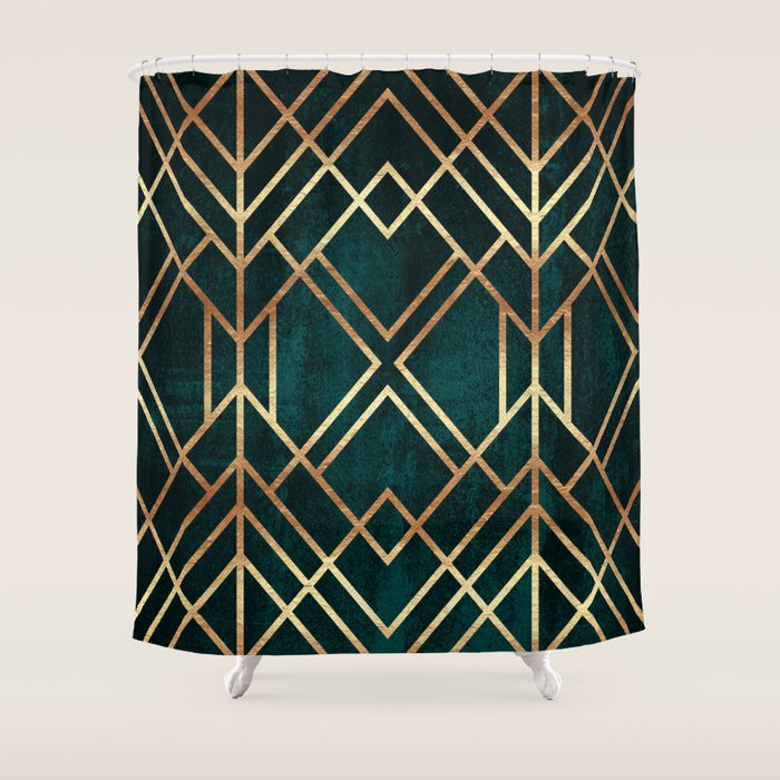 Dark Teal Geo Shower Curtain Gallery Image 1