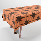 Midcentury Modern Atomic Starburst Pattern in Retro Orange and Dark Brown Tablecloth Gallery Image 1