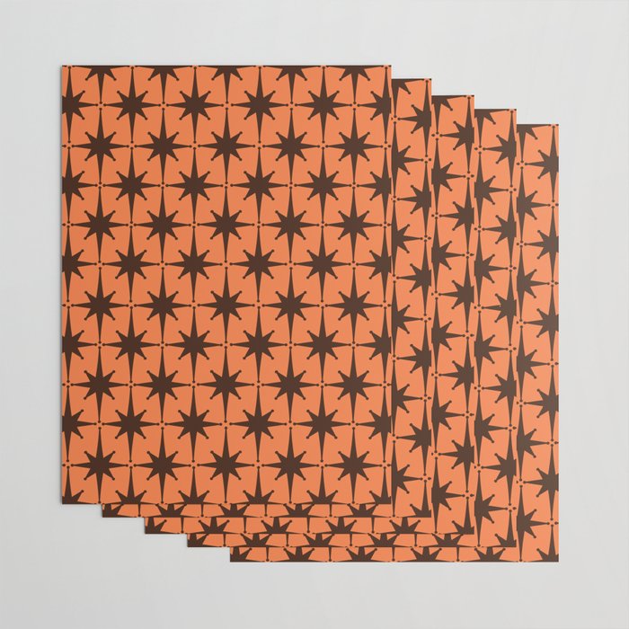 Midcentury Modern Atomic Starburst Pattern in Retro Orange and Dark Brown Wrapping Paper Gallery Image 3