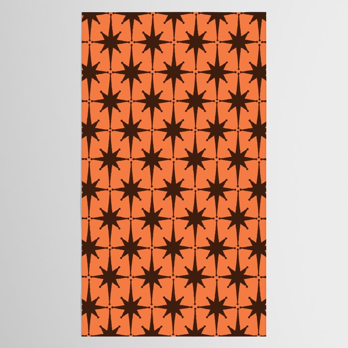 Midcentury Modern Atomic Starburst Pattern in Retro Orange and Dark Brown Tablecloth Gallery Image 2