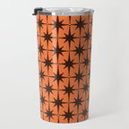 Midcentury Modern Atomic Starburst Pattern in Retro Orange and Dark Brown Travel Mug Gallery Image 3