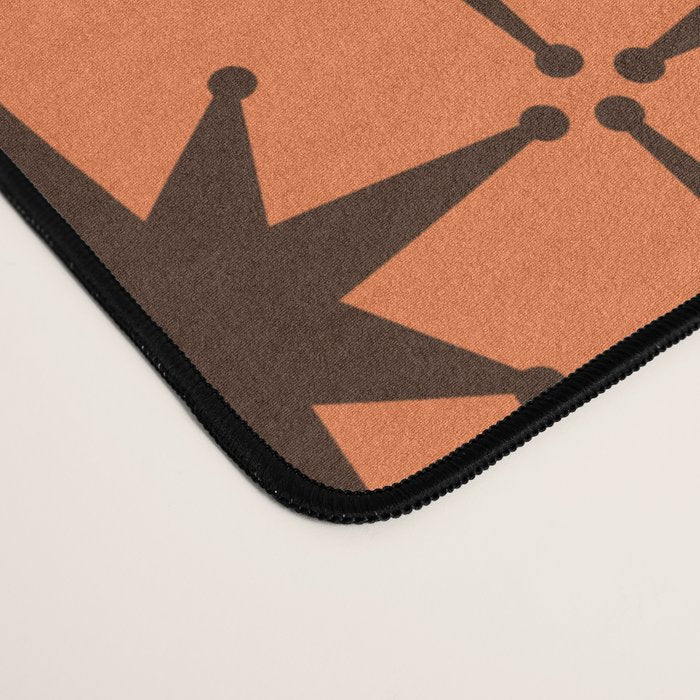 Midcentury Modern Atomic Starburst Pattern in Retro Orange and Dark Brown Desk Mat Gallery Image 4