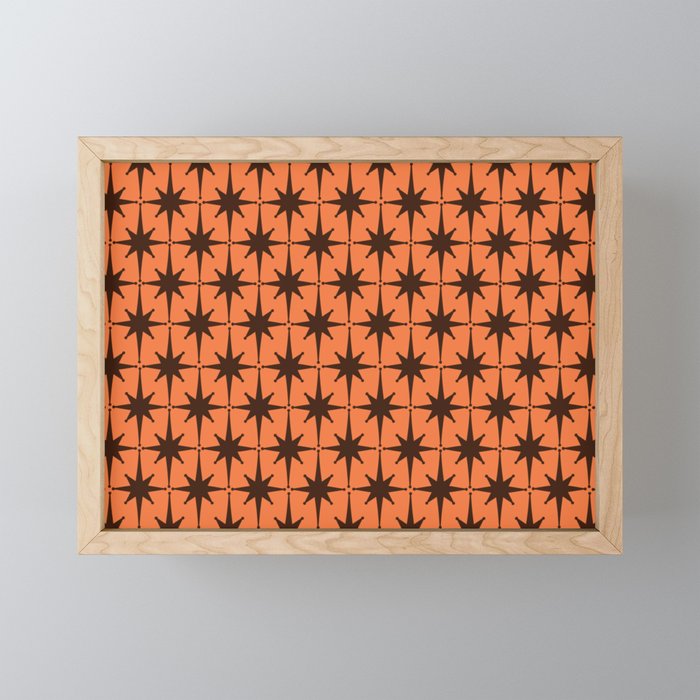 Midcentury Modern Atomic Starburst Pattern in Retro Orange and Dark Brown Mini Art Print Gallery Image 1