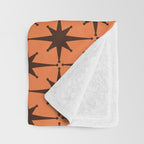 Midcentury Modern Atomic Starburst Pattern in Retro Orange and Dark Brown Throw Blanket Gallery Image 3