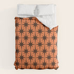 Midcentury Modern Atomic Starburst Pattern in Retro Orange and Dark Brown Duvet Cover Gallery Image 6