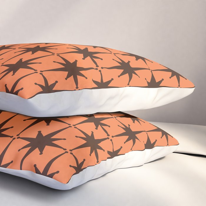 Midcentury Modern Atomic Starburst Pattern in Retro Orange and Dark Brown Pillow Sham Gallery Image 3