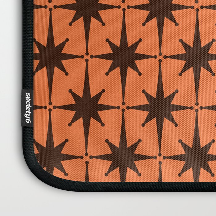Midcentury Modern Atomic Starburst Pattern in Retro Orange and Dark Brown Laptop Sleeve Gallery Image 3