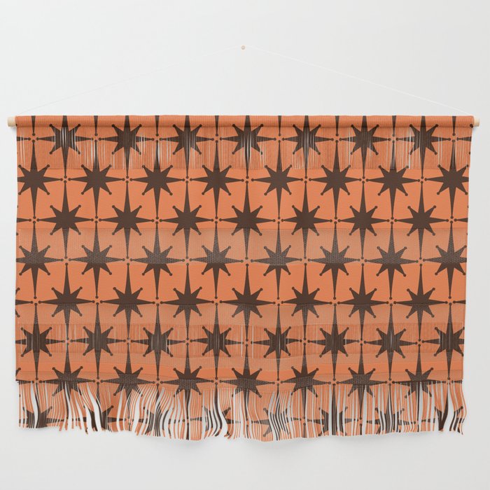 Midcentury Modern Atomic Starburst Pattern in Retro Orange and Dark Brown Wall Hanging Gallery Image 1