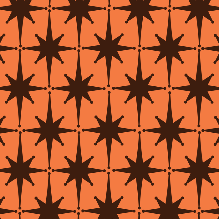 Midcentury Modern Atomic Starburst Pattern in Retro Orange and Dark Brown Coffee Mug Gallery Image 2