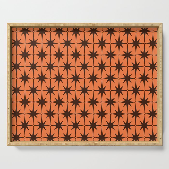 Midcentury Modern Atomic Starburst Pattern in Retro Orange and Dark Brown Serving Tray Gallery Image 1