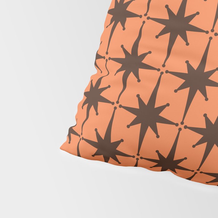 Midcentury Modern Atomic Starburst Pattern in Retro Orange and Dark Brown Pillow Sham Gallery Image 4