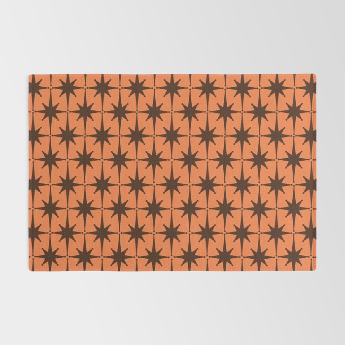 Midcentury Modern Atomic Starburst Pattern in Retro Orange and Dark Brown Rug Gallery Image 2