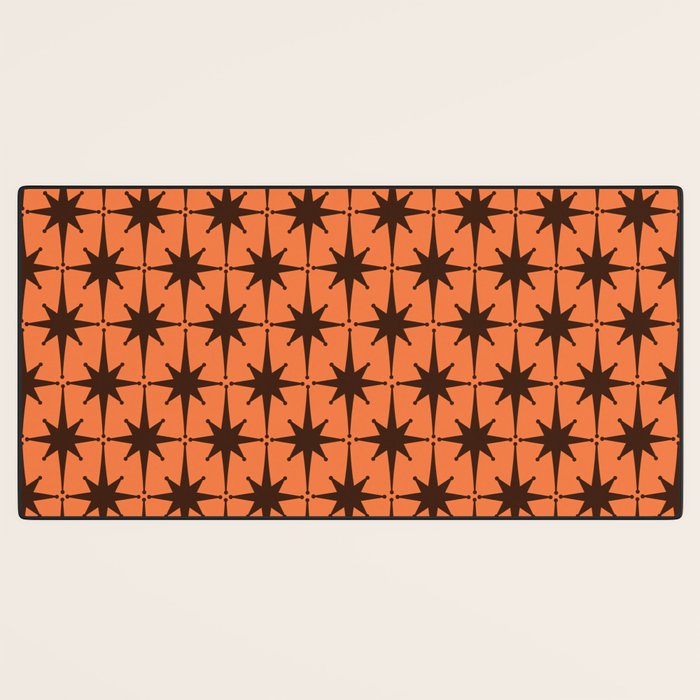Midcentury Modern Atomic Starburst Pattern in Retro Orange and Dark Brown Desk Mat Gallery Image 3