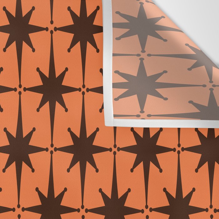 Midcentury Modern Atomic Starburst Pattern in Retro Orange and Dark Brown Wall Tapestry Gallery Image 3