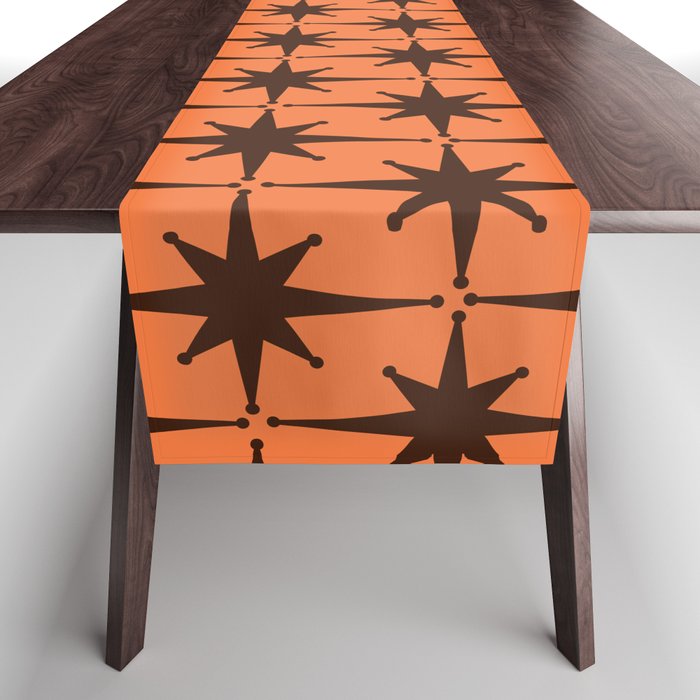 Midcentury Modern Atomic Starburst Pattern in Retro Orange and Dark Brown Table Runner Gallery Image 1