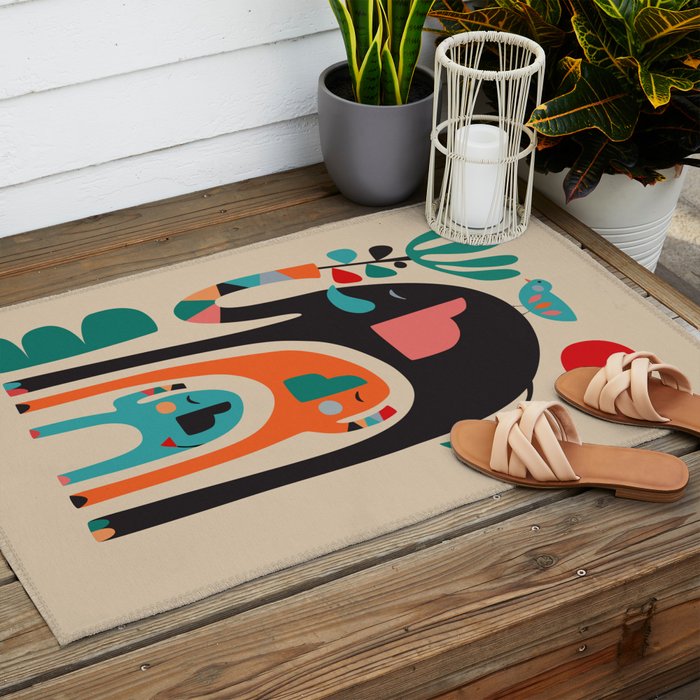 Three elephants Outdoor Rug Gallery Image 2