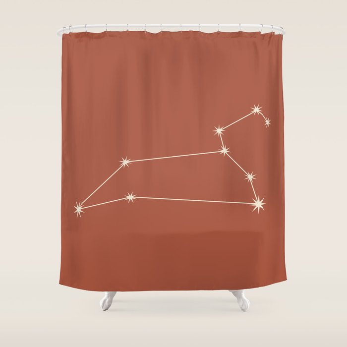 Leo Zodiac Star Constellation Line Art Terracotta Red Shower Curtain Gallery Image 1