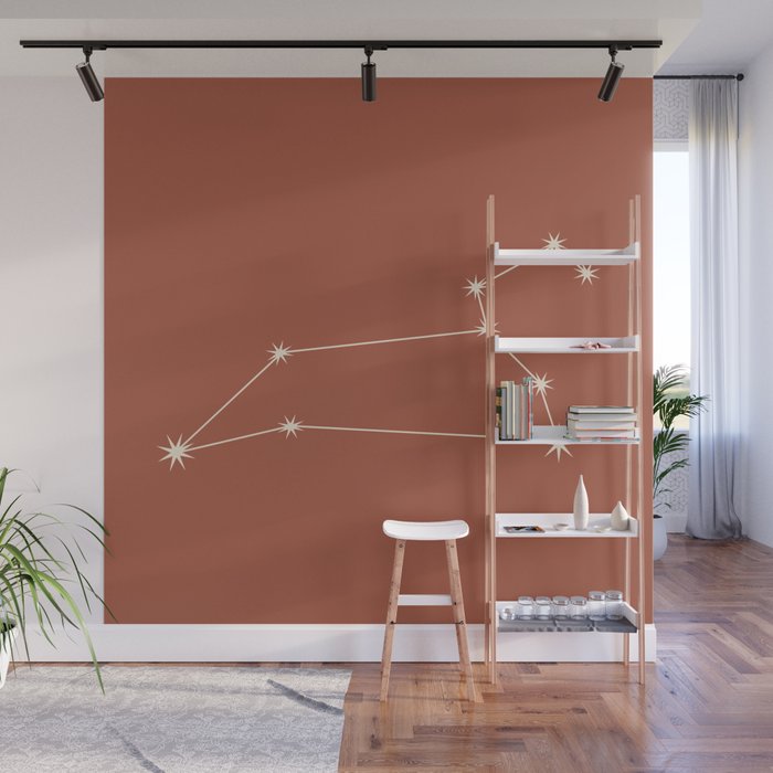 Leo Zodiac Star Constellation Line Art Terracotta Red Wall Mural Gallery Image 1