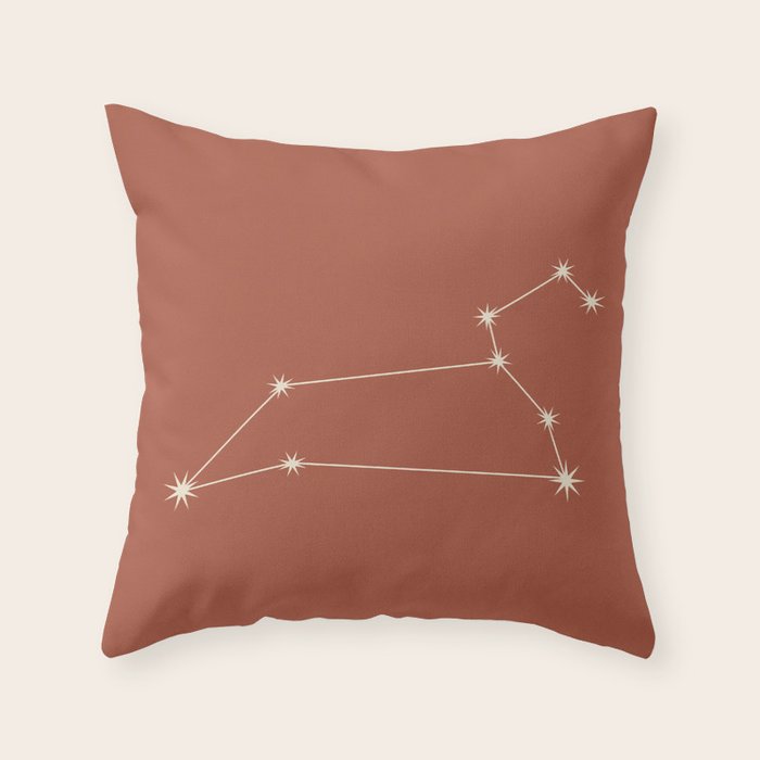 Leo Zodiac Star Constellation Line Art Terracotta Red Throw Pillow Gallery Image 6