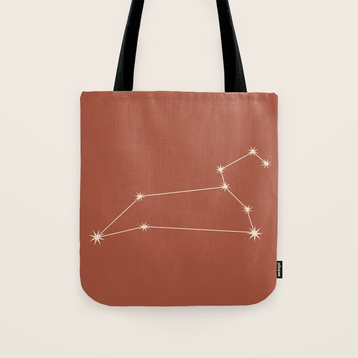Leo Zodiac Star Constellation Line Art Terracotta Red Tote Bag Gallery Image 1